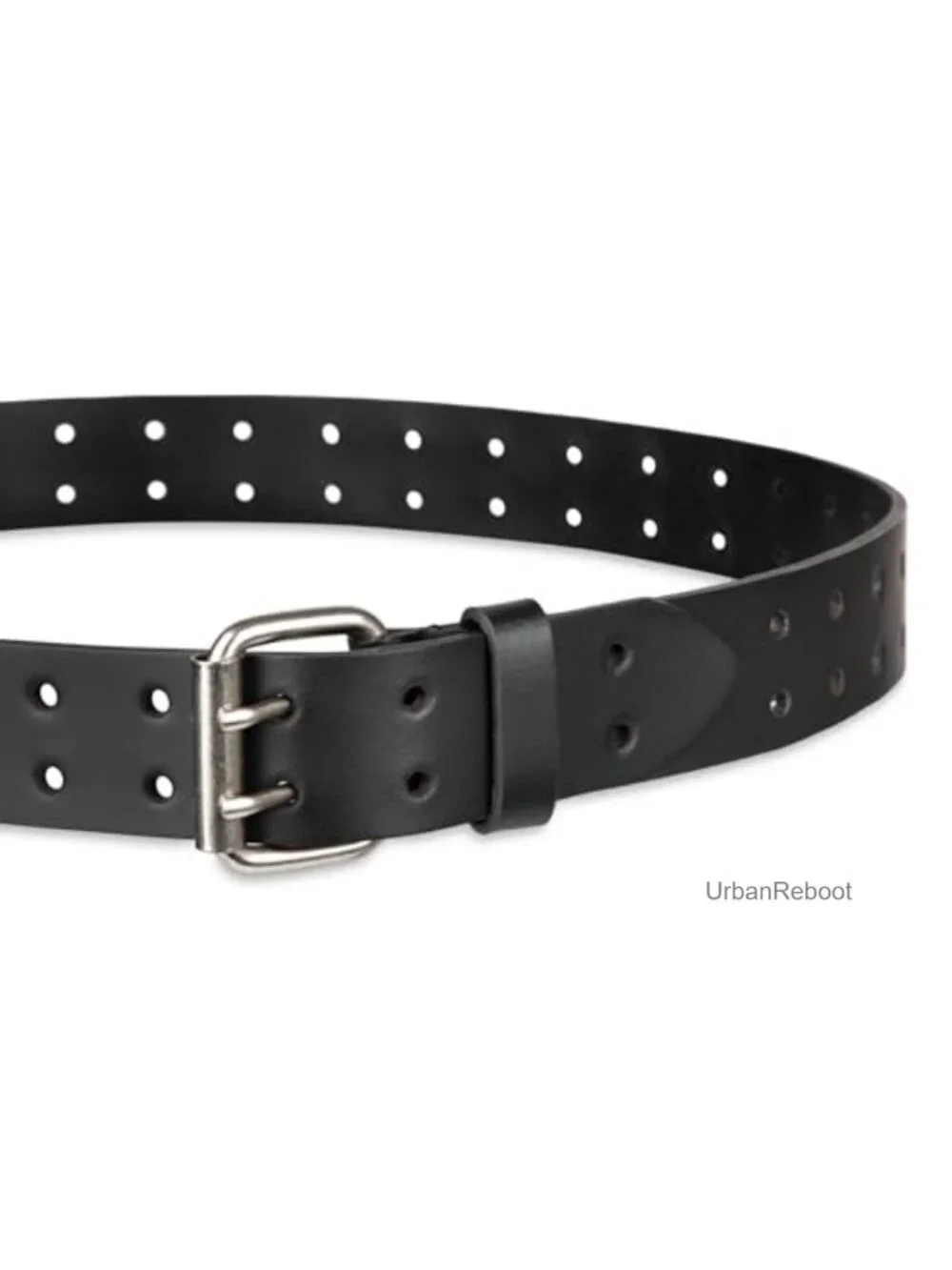 Men's Leather Belt with Roller Double-Prong Buckle - Fully Adjustable